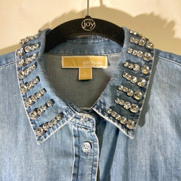 COPY - Michael Kors Denim Button down with Bling Color Size L - Picture 3 of 8